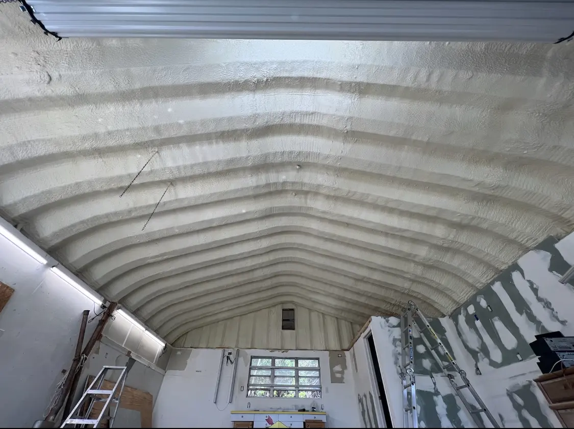 Spray polyurethane foam applied to the underside of a metal roof deck in Tiburon